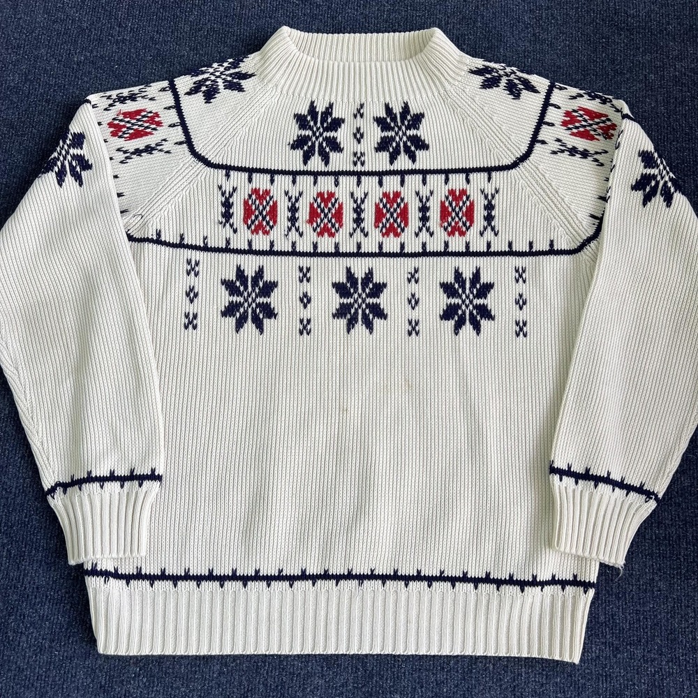 Vintage 80s JCPenney‎ Sweater Mens Medium White Mock Neck Fair Isle Ski Knit